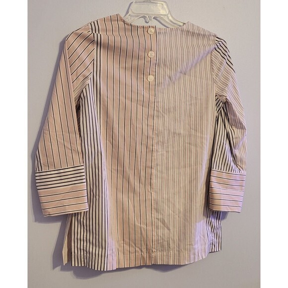 Liz Claiborne Small Top Striped Crew Blouse Shirt 3/4 Sleeve Grey White Peach - Picture 6 of 8